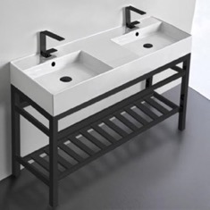 Double Modern Console Sink Vanity, 48 inch